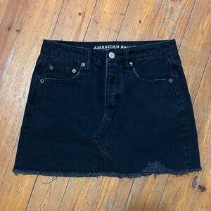 American Eagle Outfitters Black Frayed Hem Denim Mini Skirt